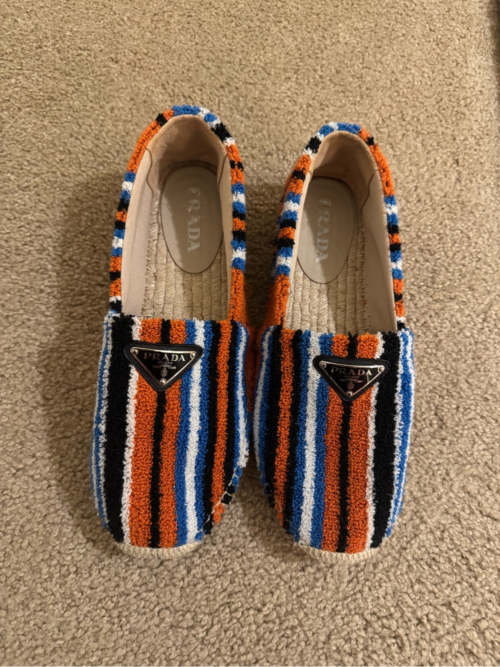 Prada Triangle Logo Striped Terry Espadrilles